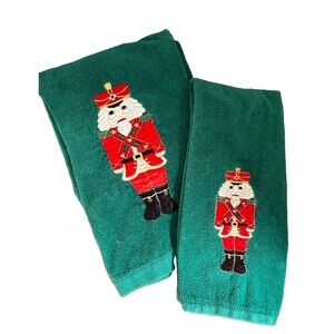 Vintage Christmas Nutcracker Bath & Hand Towel Set Embroidered Made in USA